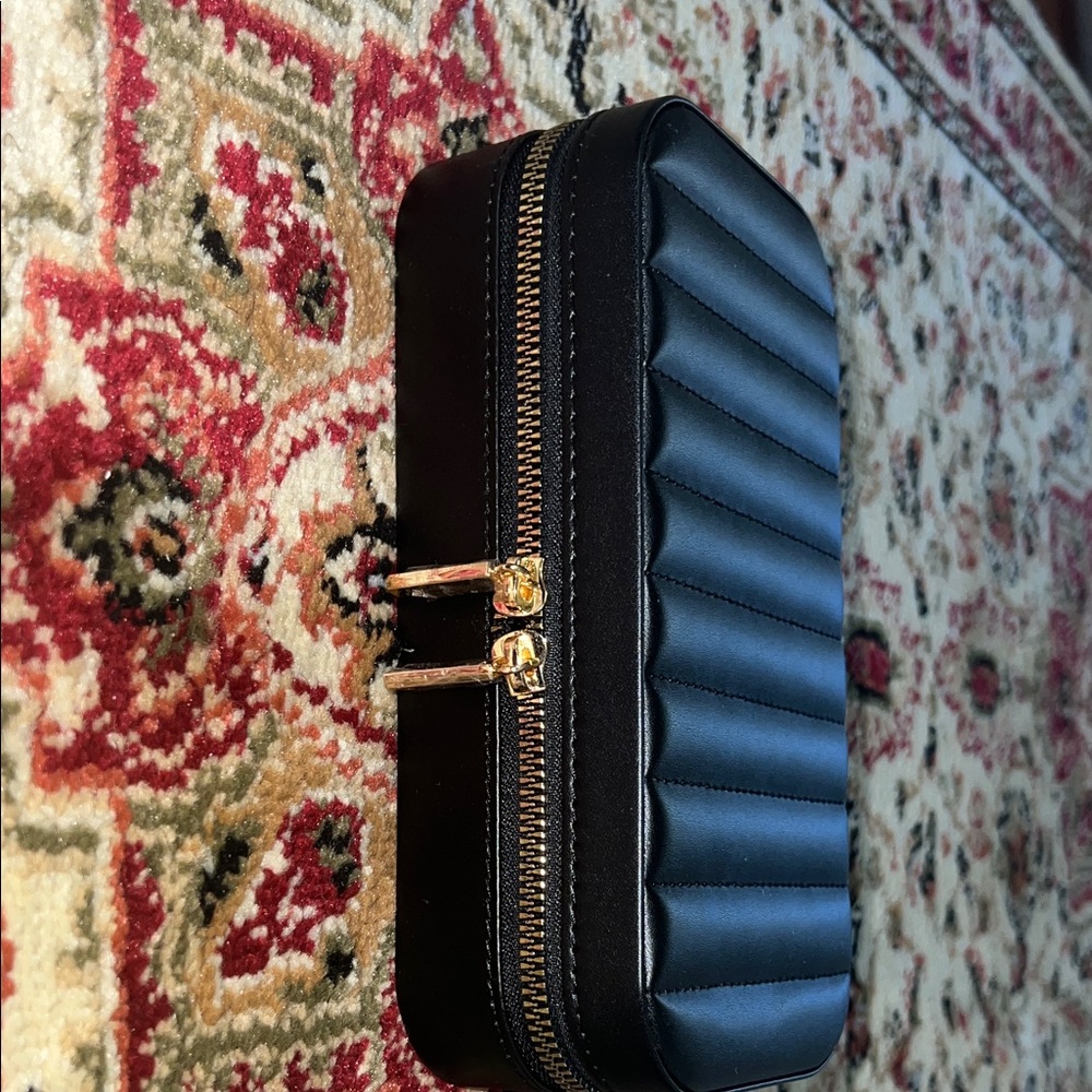 Elegant Black Quilted Jewelry box with Gold Zipper